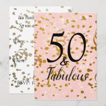 Fifty and Fabulous Pink and Gold Confetti Birthday