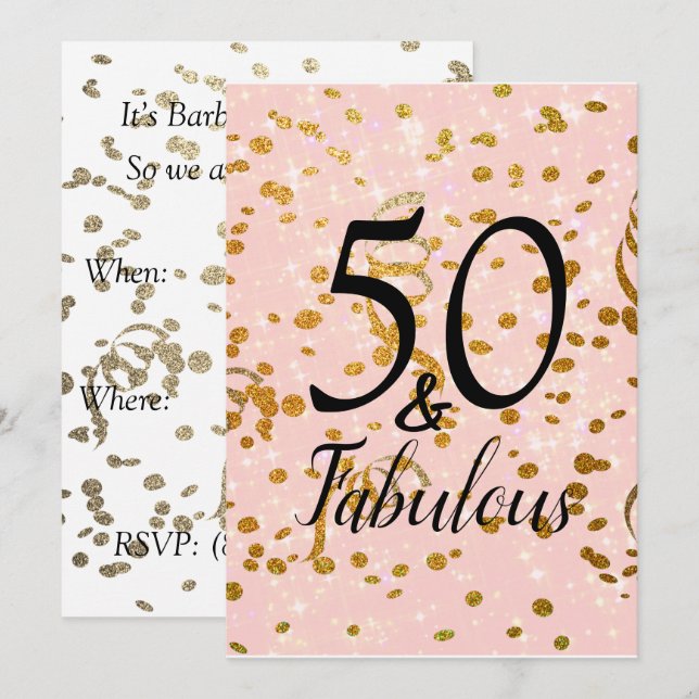 Fifty and Fabulous Pink and Gold Confetti Birthday Invitation (Front/Back)