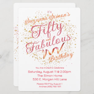 Fifty and Fabulous Pink and Gold Sparkle Invitation
