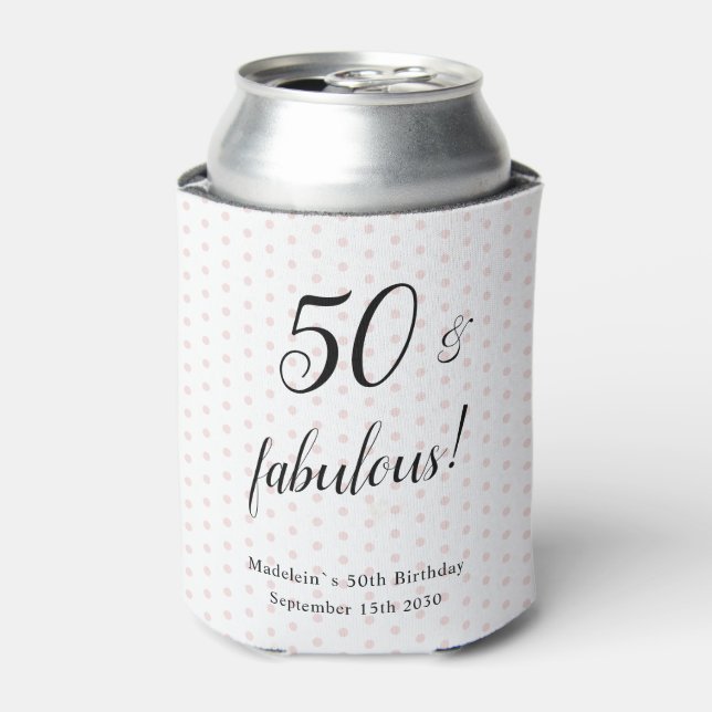 Fifty and Fabulous Pink Black 50th Birthday Can Cooler (Can Front)