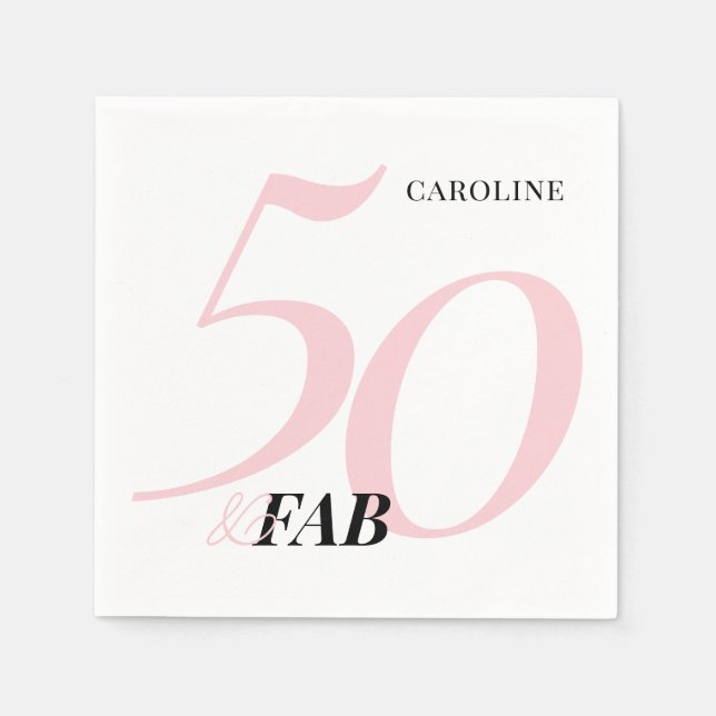 Fifty and Fabulous Pink Bold Birthday Napkin (Front)