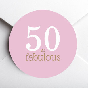 Fifty and Fabulous Pink Elegant Birthday Party Classic Round Sticker