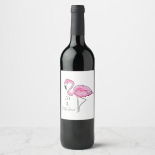 Fifty and Fabulous Pink Flamingo Coasters Wine Label
