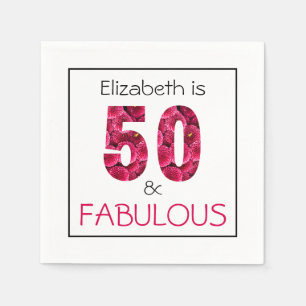 Fifty and Fabulous Pink Floral 50th Birthday Napkin