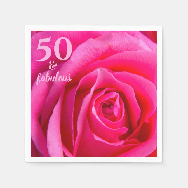 Fifty and Fabulous | Pink Rose 50th Birthday Napkin (Front)