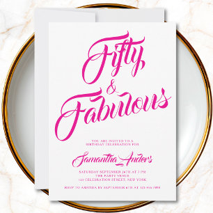 Fifty and Fabulous Pink Script 50th Birthday Party Invitation