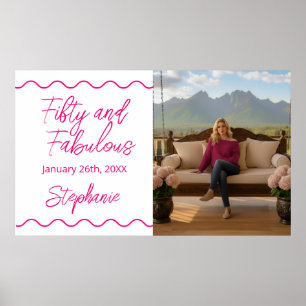 Fifty and Fabulous Pink Script Banner Poster