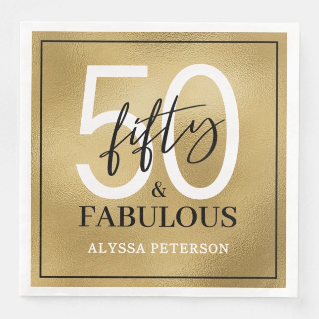 Fifty and Fabulous Script 50th Birthday Napkin (Front)