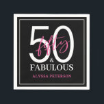 Fifty and Fabulous Script 50th Birthday Napkin<br><div class="desc">These 50 & Fabulous black white and hot pink 50th birthday party cocktail napkins are perfect for your loved one who's turning fifty!  The fonts are trendy yet classic.  They'll be fabulous on your bar,  counters and tables!</div>