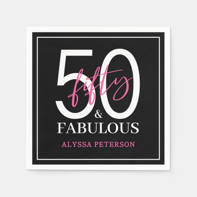 Fifty and Fabulous Script 50th Birthday Napkin (Front)
