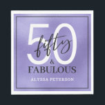 Fifty and Fabulous Script 50th Birthday Napkin<br><div class="desc">These 50 & Fabulous purple foil,  black and white 50th birthday party luncheon napkins are perfect for your loved one who's turning fifty!  The fonts are trendy yet classic,  feminine and flowy.  They'll be fabulous on your bar,  counters and tables!</div>
