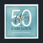 Fifty and Fabulous Script 50th Birthday Napkin<br><div class="desc">These 50 & Fabulous teal foil,  black and white 50th birthday party luncheon napkins are perfect for your loved one who's turning fifty!  The fonts are trendy yet classic,  feminine and flowy.  They'll be fabulous on your bar,  counters and tables!</div>