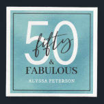 Fifty and Fabulous Script 50th Birthday Napkin<br><div class="desc">These 50 & Fabulous teal foil,  black and white 50th birthday party dinner napkins are perfect for your loved one who's turning fifty!  The fonts are trendy yet classic,  feminine and flowy.  They'll be fabulous on your bar,  counters and tables!</div>