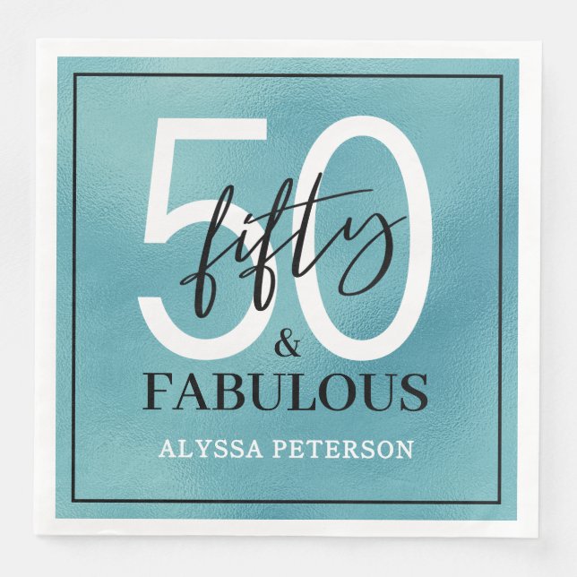 Fifty and Fabulous Script 50th Birthday Napkin (Front)