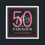 Fifty and Fabulous Script 50th Birthday Napkin<br><div class="desc">These 50 & Fabulous black white and hot pink 50th birthday party cocktail napkins are perfect for your loved one who's turning fifty!  The fonts are trendy yet classic.  They'll be fabulous on your bar,  counters and tables!</div>
