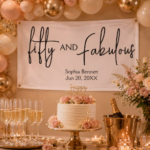 Fifty and Fabulous Script 50th Birthday Party Banner