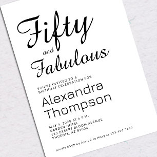 Fifty and Fabulous Script 50th Birthday Party Invitation