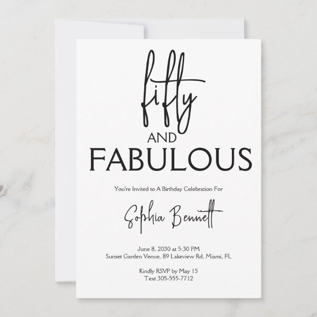 Fifty and Fabulous Script 50th Birthday Party Invitation (Front)