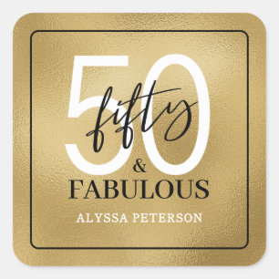 Fifty and Fabulous Script 50th Birthday Square Sticker