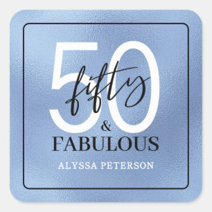 Fifty and Fabulous Script 50th Birthday Square Sticker