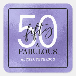 Fifty and Fabulous Script 50th Birthday Square Sticker