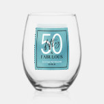 Fifty and Fabulous Script 50th Birthday Stemless Wine Glass<br><div class="desc">These 50 & Fabulous teal foil,  black and white 50th birthday stemless wine glasses are perfect for your loved one's fiftieth birthday party!  The fonts are trendy yet classic.  They'll be fabulous on your bar,  counters and tables!</div>