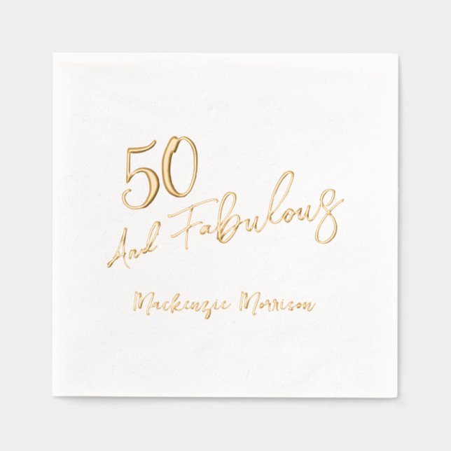 Fifty and Fabulous Script Birthday Party Foil Napkins (Front)