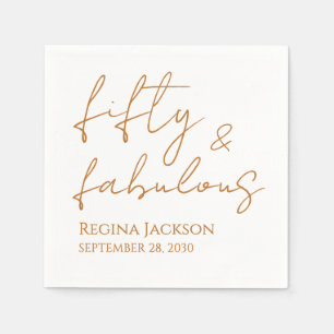 Fifty And Fabulous Script Gold 50th Birthday Party Napkin