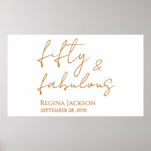 Fifty And Fabulous Script Gold 50th Birthday Party Poster