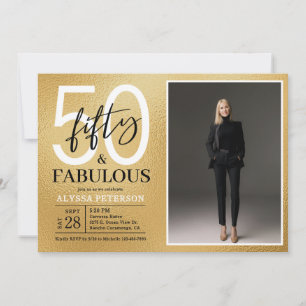 Fifty and Fabulous Script Photo 50th Birthday Inv Invitation
