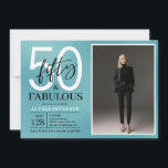 Fifty and Fabulous Script Photo 50th Birthday Invitation<br><div class="desc">This 50 & Fabulous teal foil black and white and photo 50th birthday party invitation is perfect for your loved one who's turning fifty!  It's fonts are trendy yet classic.  And your photo makes it unique just like her!</div>