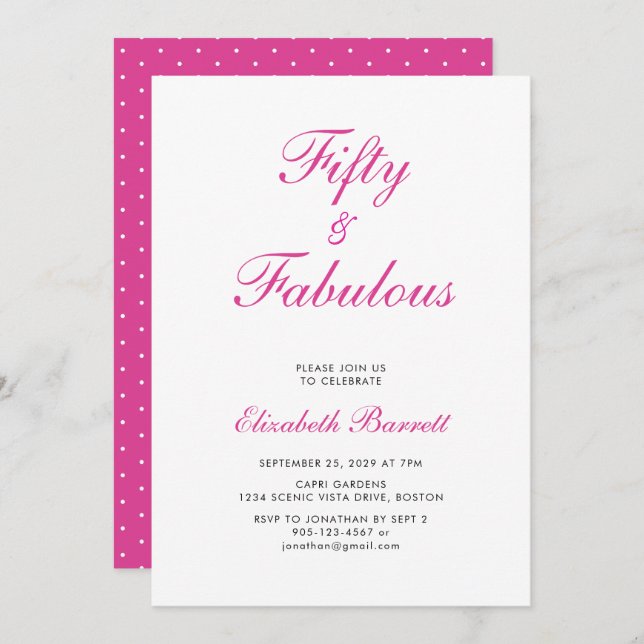 Fifty and Fabulous Script Pink 50th Birthday Party Invitation (Front/Back)