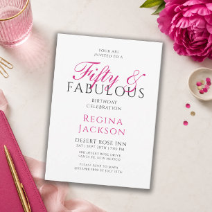 Fifty and Fabulous Script Pink 50th Birthday Party Invitation