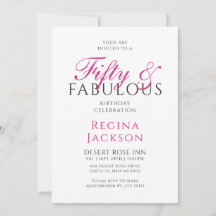 Fifty and Fabulous Script Pink 50th Birthday Party Invitation