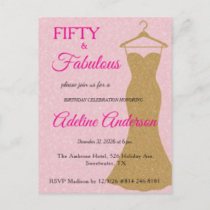Fifty and Fabulous Script Pink Gold 50th Birthday Postcard