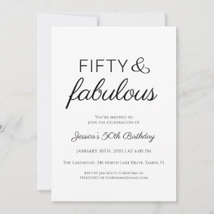 Fifty and Fabulous Script Text 50th Birthday Party Invitation