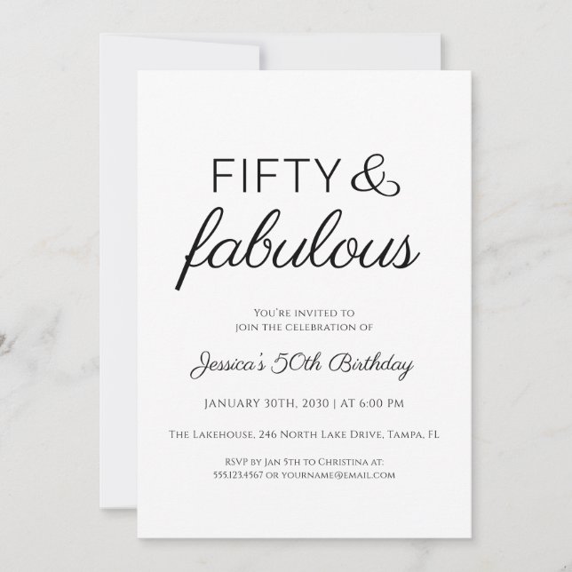 Fifty and Fabulous Script Text 50th Birthday Party Invitation (Front)