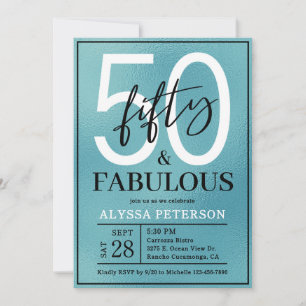 Fifty and Fabulous Teal Script 50th Birthday Invitation
