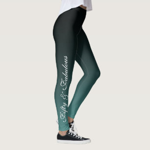 Fifty and Fabulous White on Teal & Black Birthday Leggings