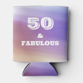 Fifty and Fabulous with rainbow background Can Cooler