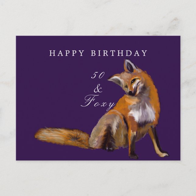 Fifty and foxy fiftieth birthday greeting postcard (Front)