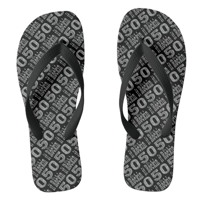 Fifty and Rockin It Fiftieth Birthday Flip Flops (Footbed)