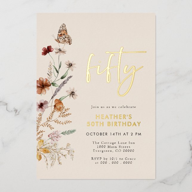 Fifty Birthday Foil Invitation (Front)