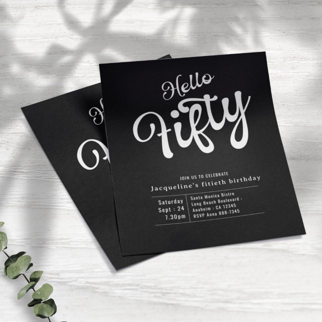 Fifty Black White Budget 50th Birthday Invitation Flyer (Creator Uploaded)
