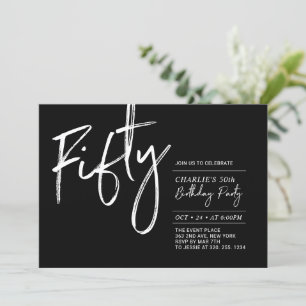 Fifty Black & White Modern 50th Birthday Party I Invitation