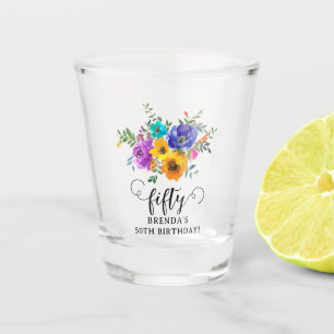 Fifty' Bright & Bold Floral 50th Birthday Shot Glass