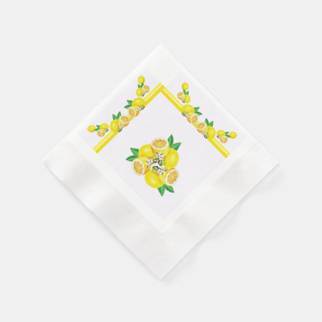 Fifty Coined Paper Napkins With Lemon Design (Corner)