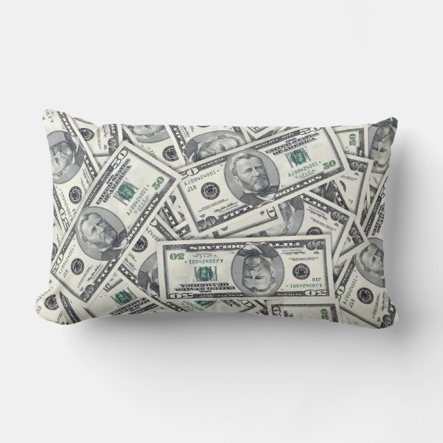 Fifty Dollar Bill Money Pattern Lumbar Pillow (Front)