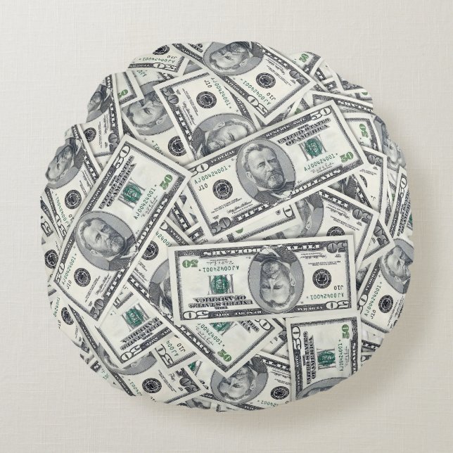 Fifty Dollar Bill Money Pattern Round Pillow (Front)