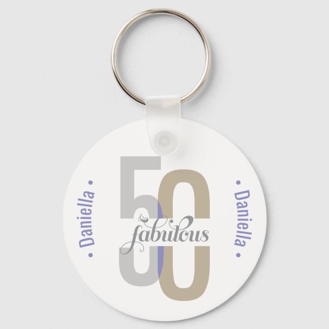 Fifty & Fabulous 50th Birthday Elegant Name Keychain (Front)